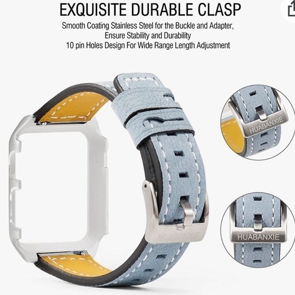 Unisex Leather Strap Replacement Band with Stainless Metal Clasp for Apple Watch - Picture 3 of 11